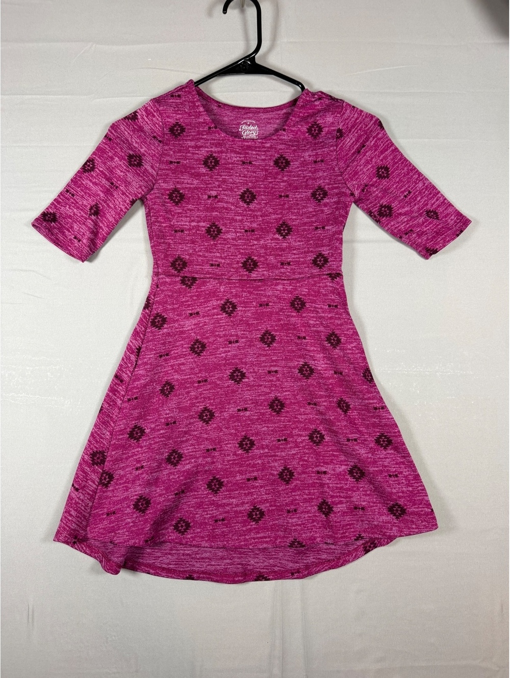 Faded Glory Girls' Medium Pink Patterned Dress with 3/4 Sleeves